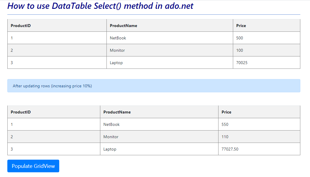 How to select data from a DataTable usHow to select data from a DataTable using ASP.NETing ASP.NET