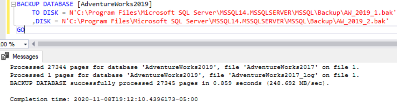 SQL Backup to Multiple Files – Programming Code Examples